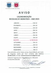 CALENDARIZAÇÃO DA RECOLHA DE MONSTROS ANO 2023